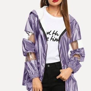 SHEIN Transparent Metallic Hoodie Rain Jacket